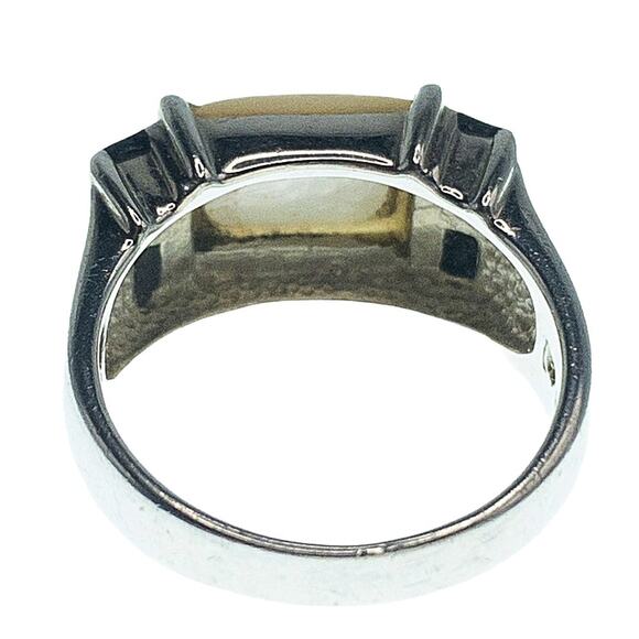 925 Sterling Silver Mother of Pearl & Onyx Inlay Ring Size 7 - Picture 3 of 10